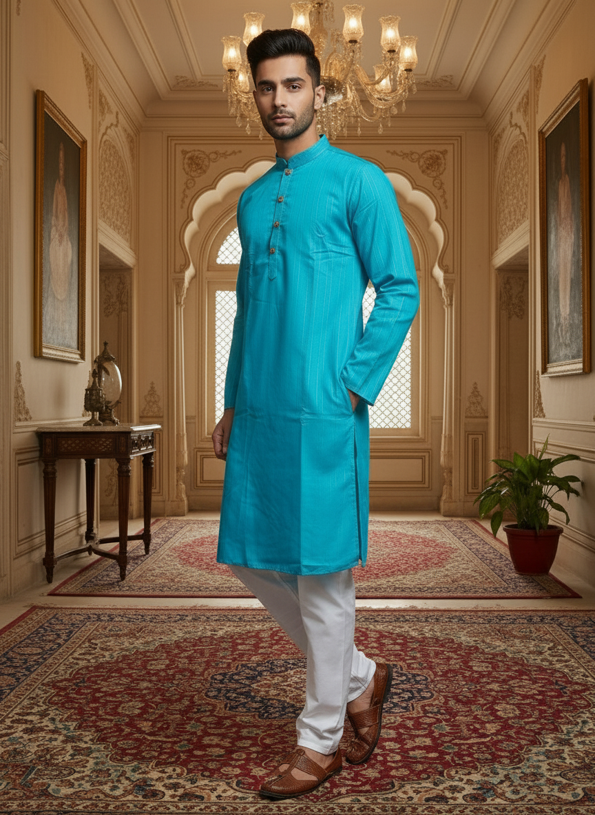 Blue Festive Kurta - Side View