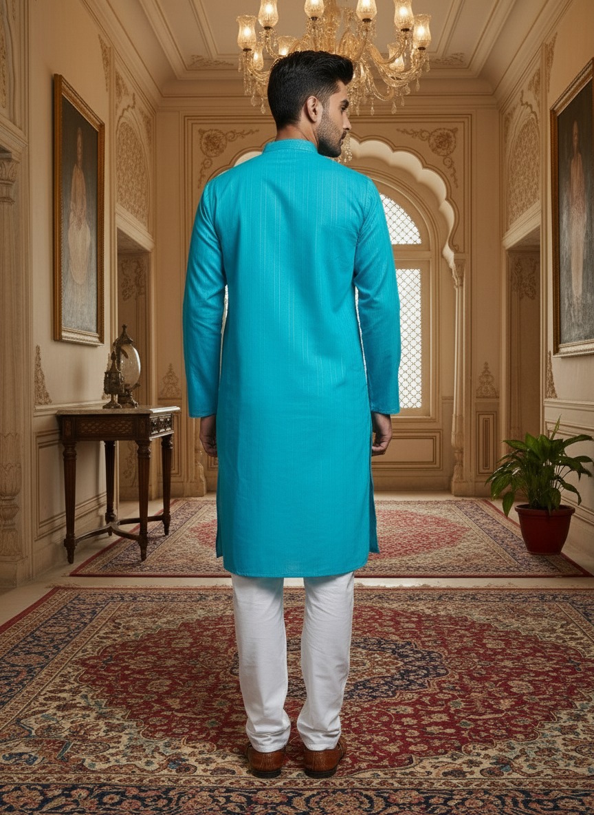Blue Festive Kurta - Back View