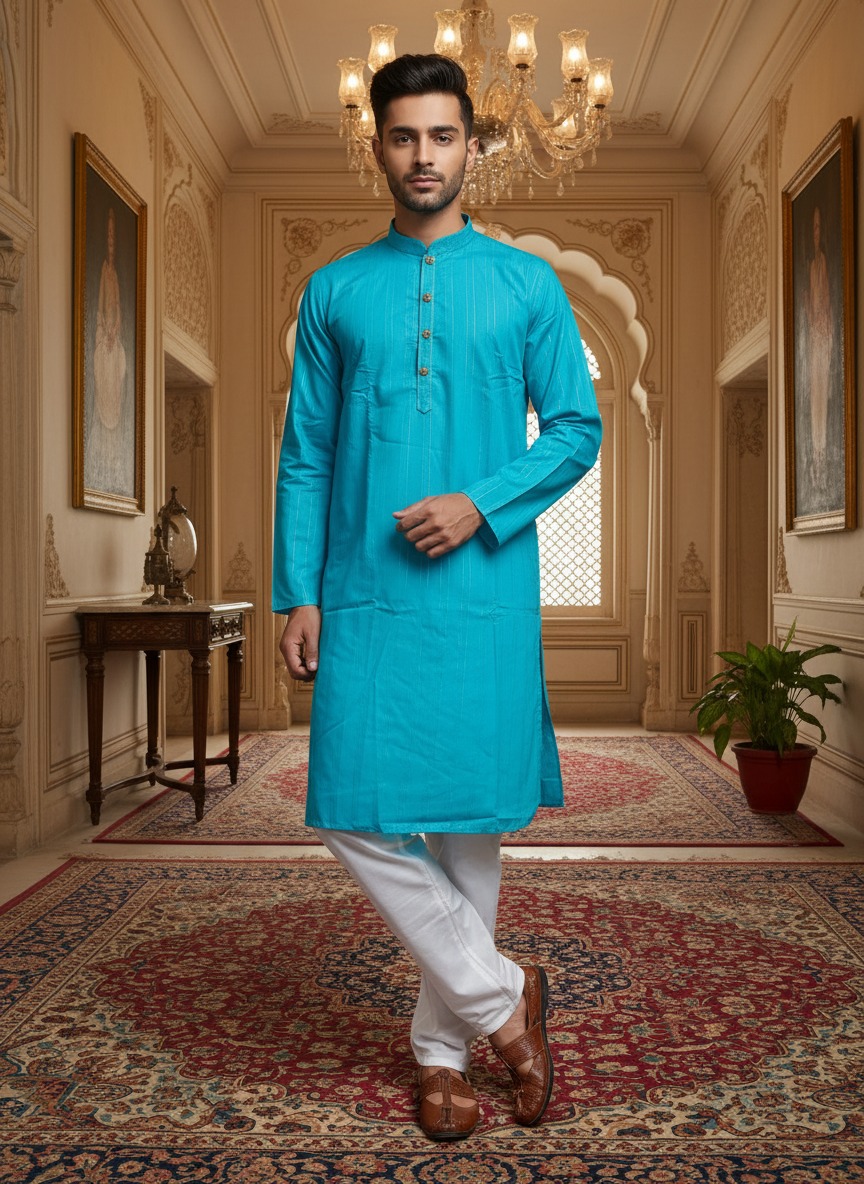 Blue Festive Kurta - Detail View