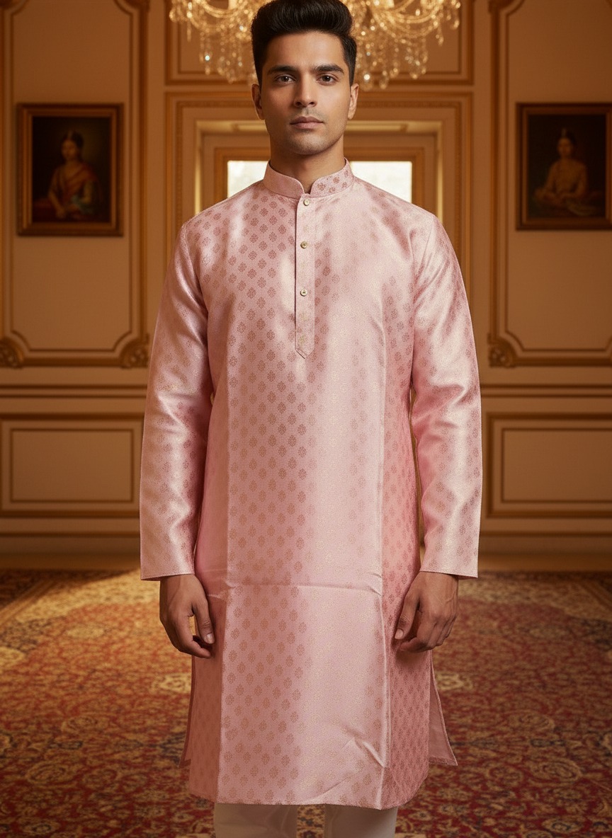 Pink Festive Kurta - Detail View