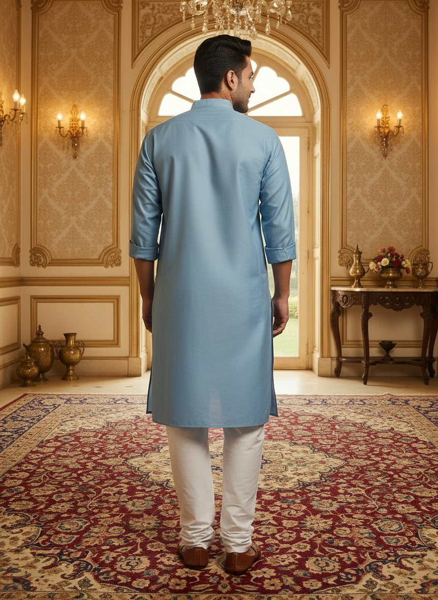 Grey Religious Kurta - Back View
