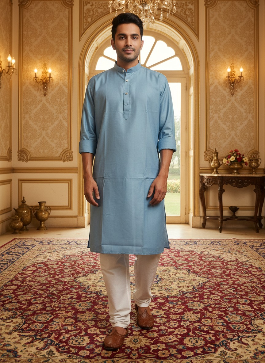 Grey Religious Kurta - Detail View