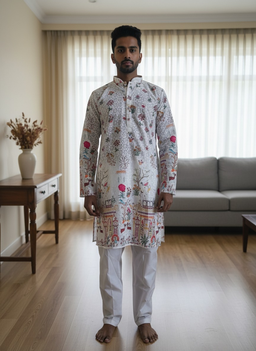 Classic White Kurta - Detail View